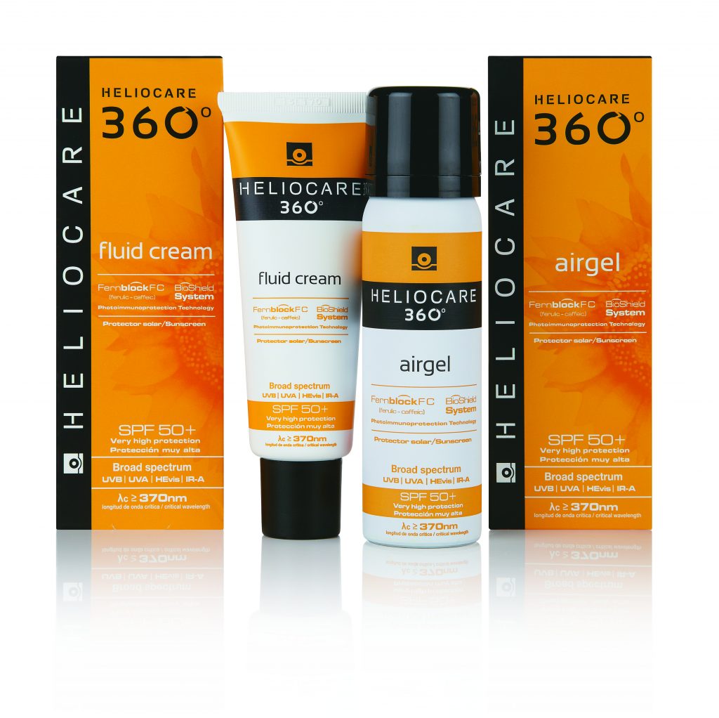heliocare 360 airgel fluid cream group shot with cartons